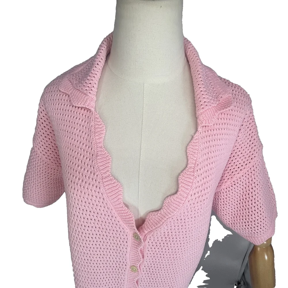 Starfit Crochet Sweater Dress Pink Cover Up Beach Travel‎ Womens Small Medium